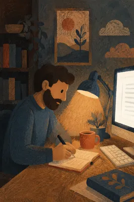 Warm Desk Lamp Over Evening Workspace