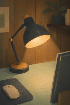 Warm Desk Lamp Over Evening Workspace