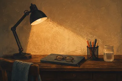 Warm Evening Desk Lamp Workspace
