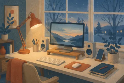 Warm Desk Lamp Evening Workspace