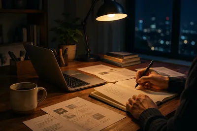 Warm Desk Lamp Over Evening Workspace