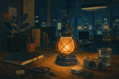Warm Desk Lamp in Evening Workspace