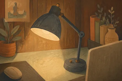 Warm Desk Lamp in Evening Workspace