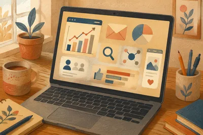 Digital Marketing Icons on Laptop Screen