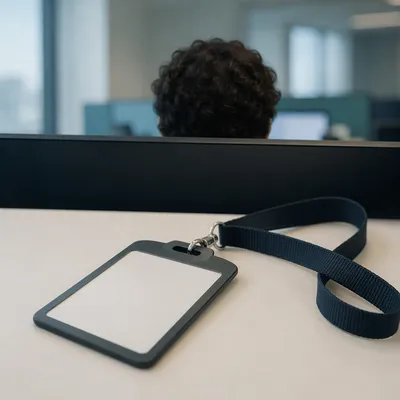Blank Employee Badge on Professional Office Desk