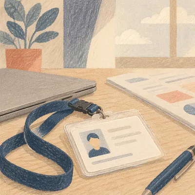 Professional Employee Badge on Office Desk