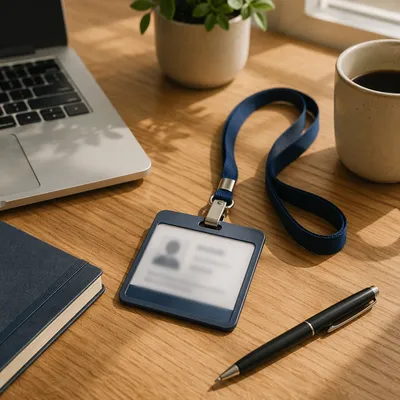 Employee Badge on Modern Office Desk