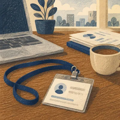 Professional Employee Badge and Lanyard Desk Scene