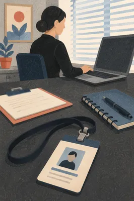 Employee Badge Lanyard on Office Desk