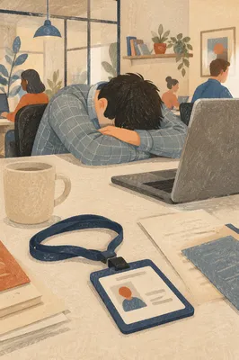 Employee Badge on Desk After Work