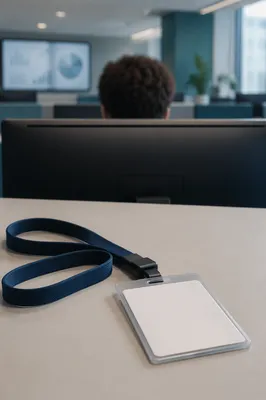 Professional Employee Badge on Office Desk