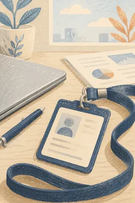 Professional Employee Badge on Modern Desk