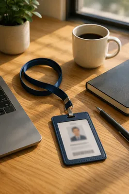 Professional Employee Badge on Office Desk