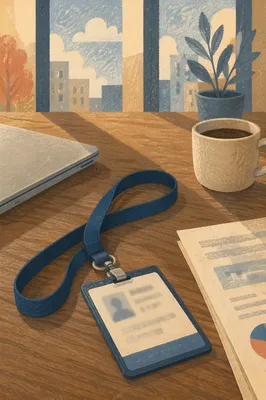 Professional Employee Badge Lanyard on Desk