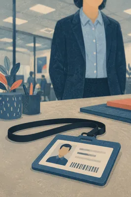 Professional Employee Badge on Office Desk
