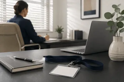 Employee Badge on Modern Office Desk