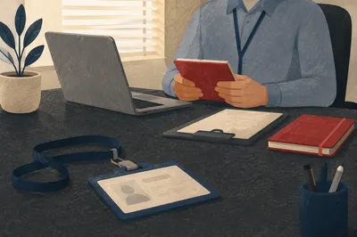 Professional Employee Badge on Office Desk