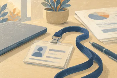 Professional Employee Badge on Office Desk