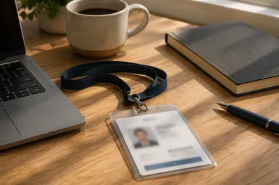 Professional Employee Badge on Office Desk