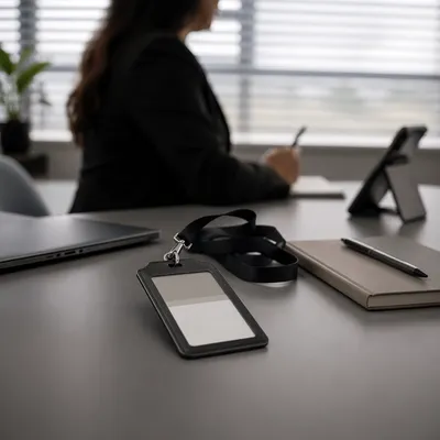 Professional Employee Badge on Office Desk