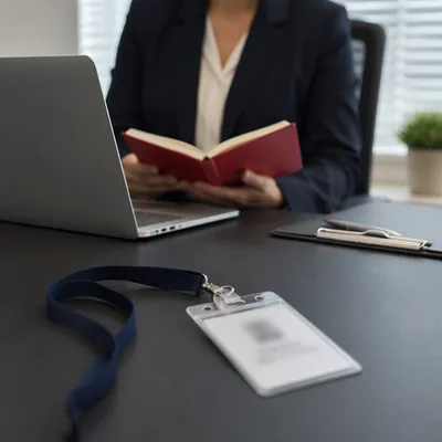 Professional Employee Badge on Office Desk
