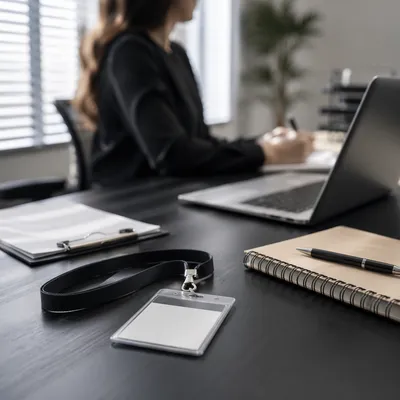 Professional Employee Badge on Office Desk