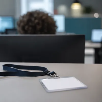 Professional Employee Badge on Office Desk
