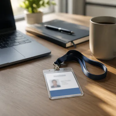 Professional Employee Badge on Office Desk