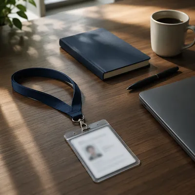 Professional Employee Badge Lanyard on Desk