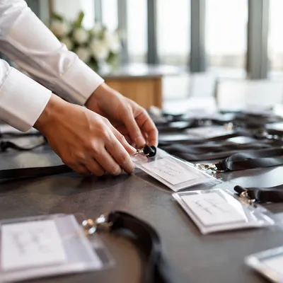 Professional Employee Badge Lanyards on Desk