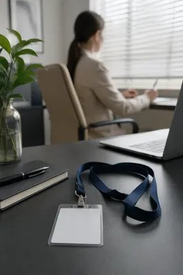 Professional Employee Badge on Modern Office Desk