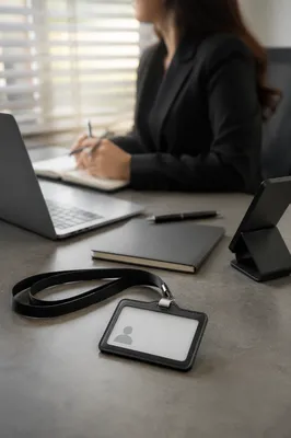 Professional Employee Badge on Office Desk
