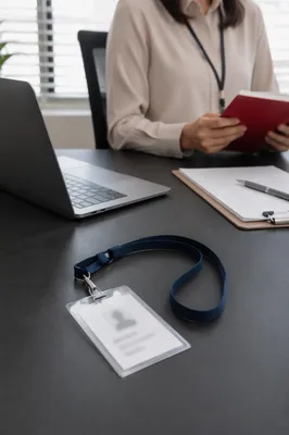 Professional Employee Badge on Office Desk