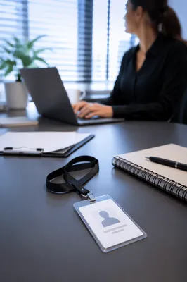 Professional Employee Badge on Office Desk