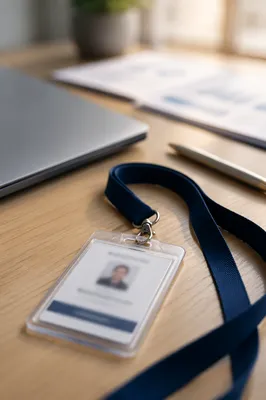 Professional Employee Badge on Modern Office Desk