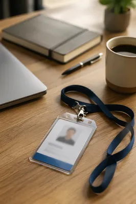 Professional Employee Badge on Modern Office Desk