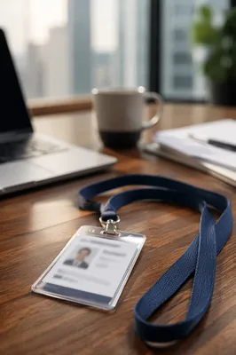 Professional Employee Badge and Lanyard Desk Scene