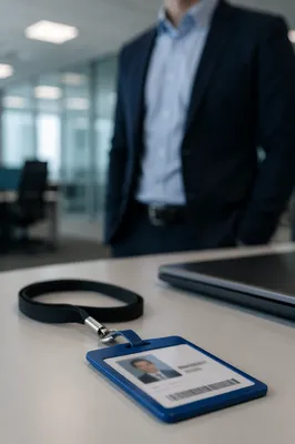 Professional Employee Badge on Office Desk