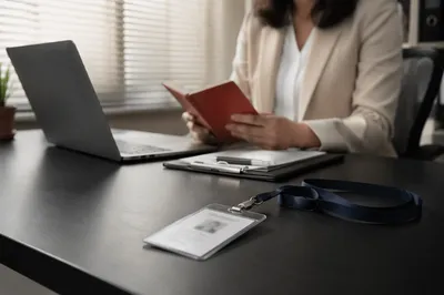 Professional Employee Badge on Office Desk