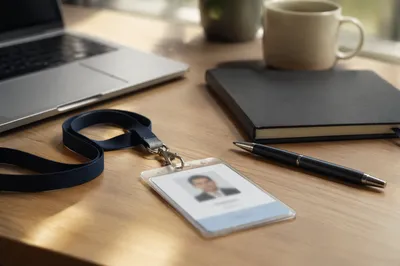 Professional Employee Badge on Office Desk