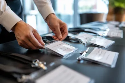 Professional Employee Badge Lanyards on Desk