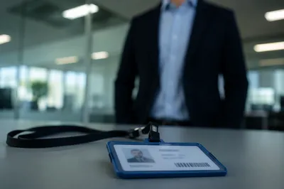 Professional Employee Badge and Lanyard on Desk