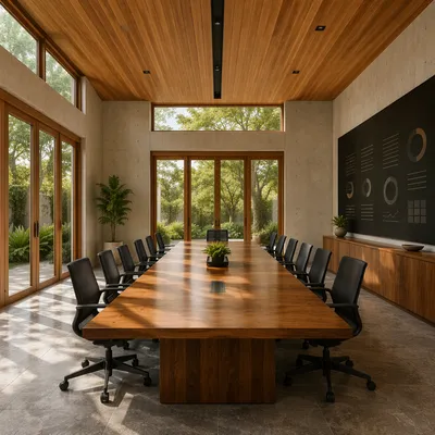 Empty Modern Conference Room with Wooden Table