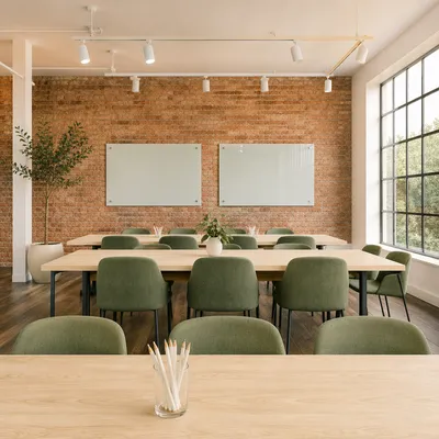 Empty Modern Meeting Room With Sage Chairs