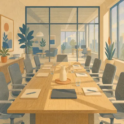 Empty Meeting Room with Long Conference Table
