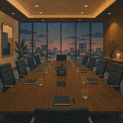 Empty Executive Meeting Room at Dusk