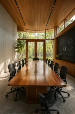 Empty Modern Meeting Room With Wooden Table
