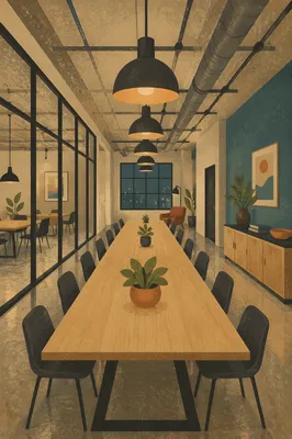 Empty Modern Meeting Room with Long Table