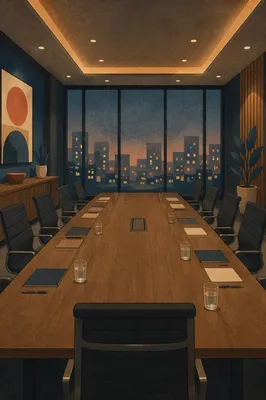 Empty Executive Meeting Room at Dusk