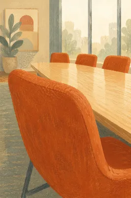 Empty Meeting Room with Warm Orange Chair